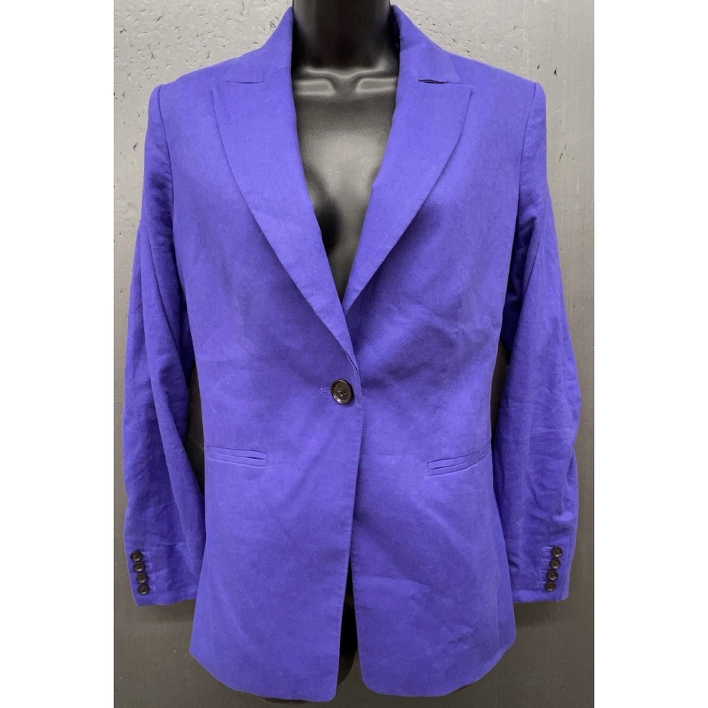 Banana Republic Blazer Women 4 Purple Linen Blend Stretch Preppy Jacket